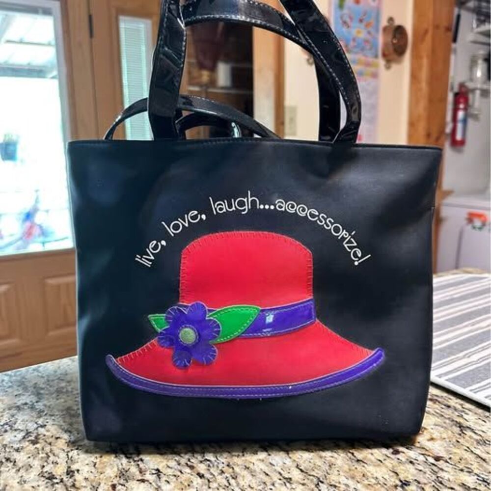 Black Tote Bag w/ Red Hat Society Appliqué 'Live Love Laugh Accessorize'